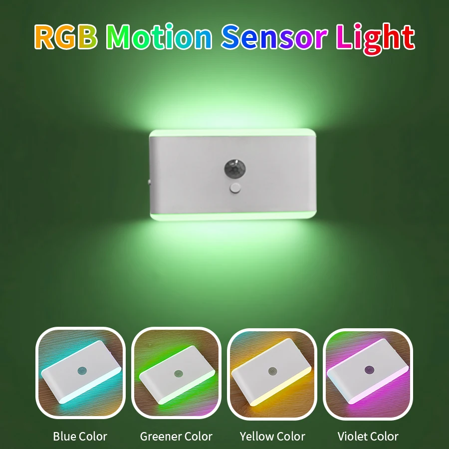 

Светодиодный светильник с датчиком движения Type-C, перезаряжаемый RGB ночник, беспроводной магнитный настенный светильник для шкафа, прихожей, лестницы, кухни