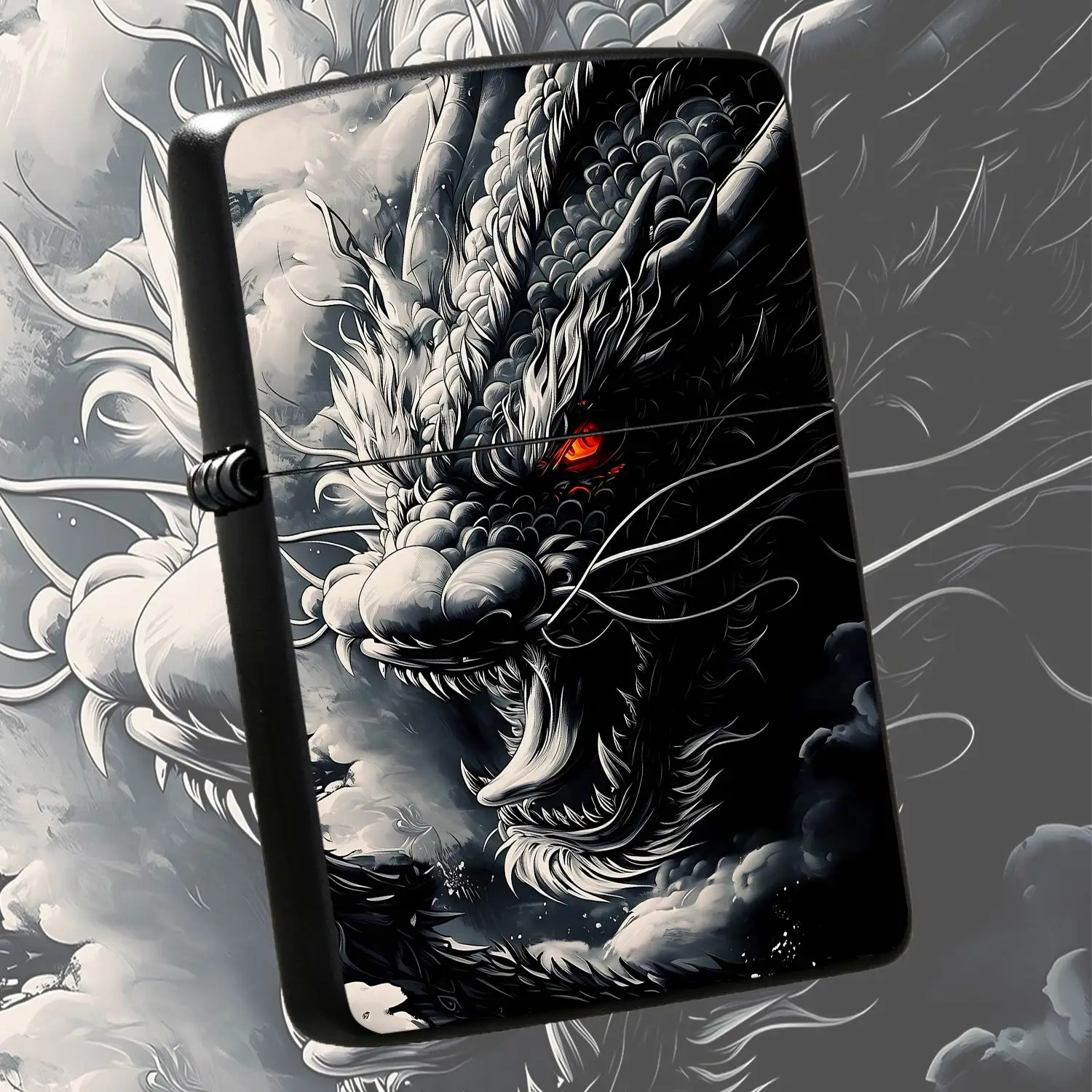 Trendy Portable Igniter With Striking Red-Eyed Ink Dragon Pattern, Exotic Oriental Aesthetic Style, Durable Practical Accessory For Daily Use, Travel, Outdoor Activities, Ideal Unique Decorative Gift For Dragon Lovers A A Humorous And Inter