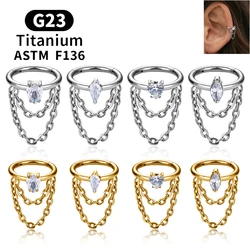 ASTM F136 G23 Titanium Women Tragus Cartilage Helix Conch Piercing Hoop Earrings Chain 16G Zircon Ear Piercing Ring Body Jewelry