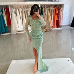 2024 Elegant Long sleeved Evening Dresses Mermaid Side Split Princess Prom Gown Arab Dubai Formal Beach Party Vestidos De Fiesta