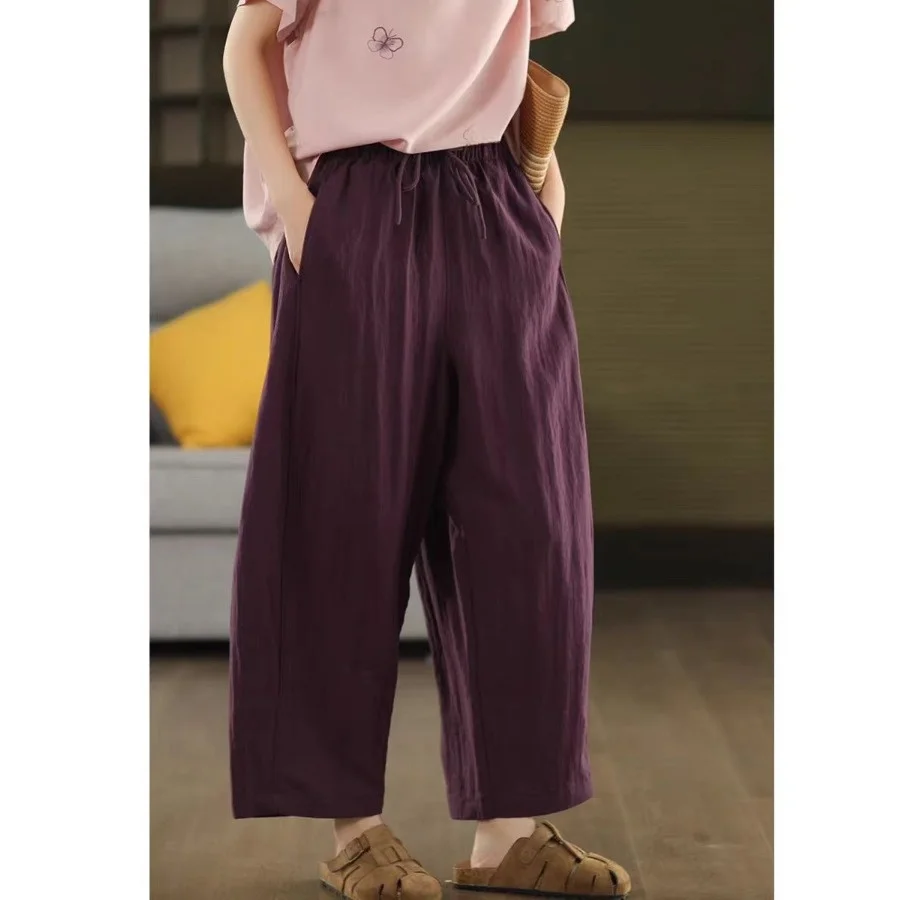 

Повседневные женские брюки-шаровары свободного кроя с эластичным поясом, больших размеров, весенние, новые, стройнящие, длинные, модные, с высокой талией