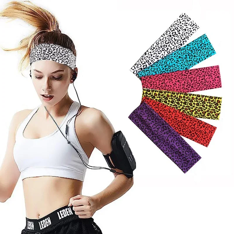 

Colorful leopard print elastic sports yoga running headband face wash headband