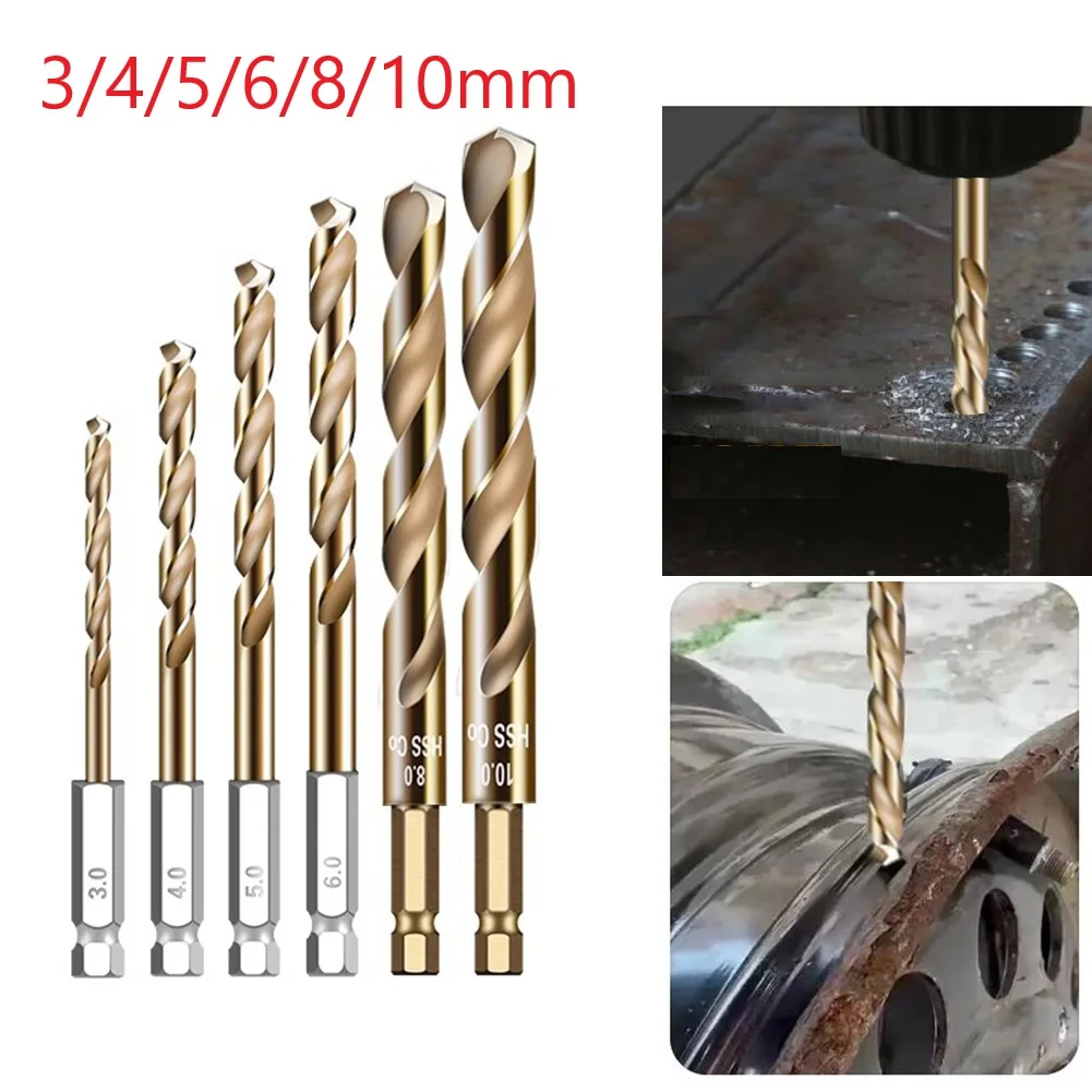 

6pcs 3/4/5/6/8/10mm HSS Coated Drill Bits Set 1/4" Hex Shank Drills For Aluminium,thin Iron,Wood,Plastic Power Tool Accessories