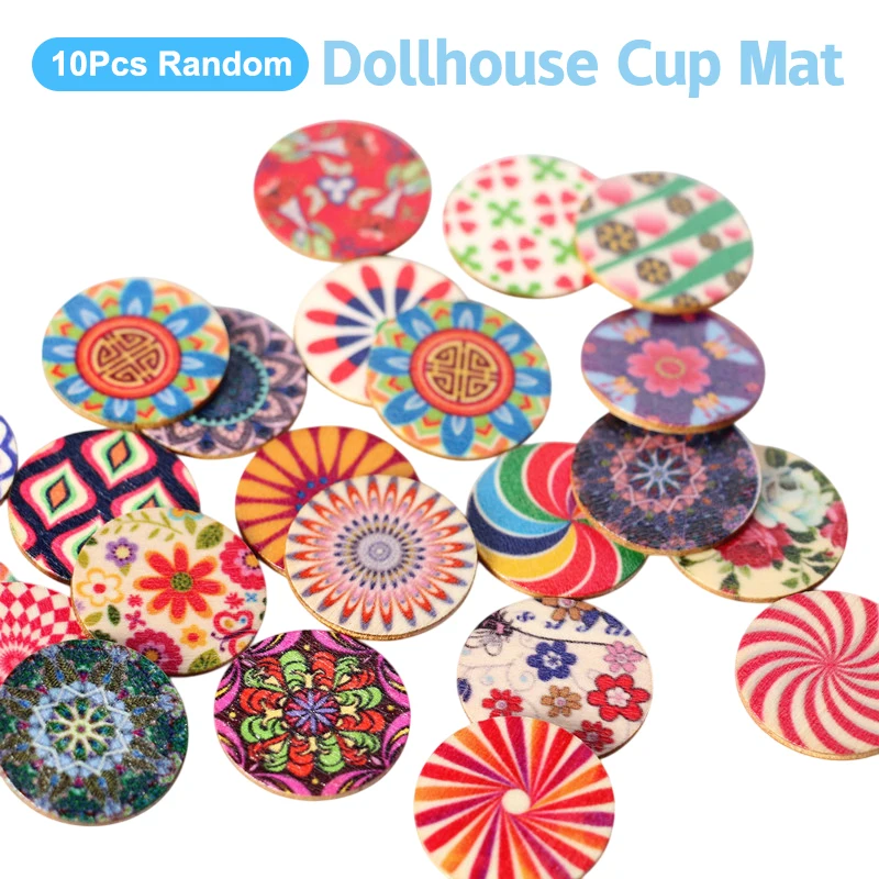 

Миниатюрные деревянные коврики для чашек в стиле ретро, набор из 10 предметов, реквизит для кукольного домика 1:12, домашний декор с микро-жилой