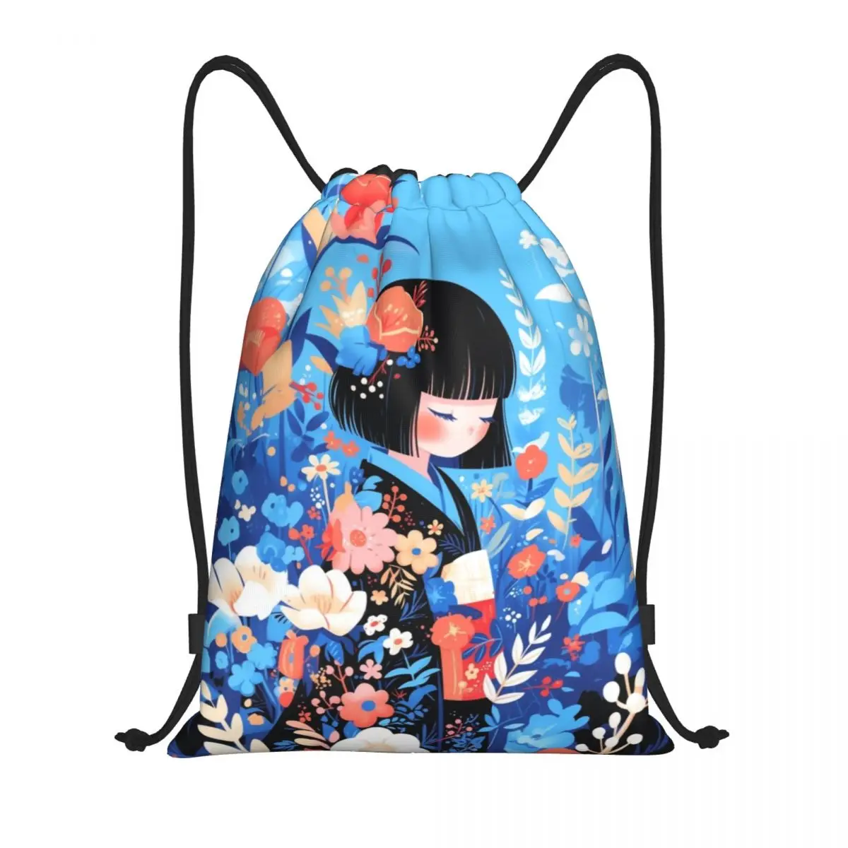 

Japanese Girl Kimono Kokeshi Doll Drawstring Bags Men Women Foldable Sports Gym Sackpack Shopping Storage Backpacks