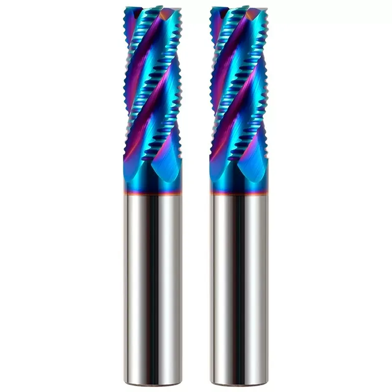 HRC65โรแมนติกเครื่องกัดโลหะทังสเตนคาร์ไบด์นาโนเคลือบสีฟ้ามี4ขลุ่ย CNC