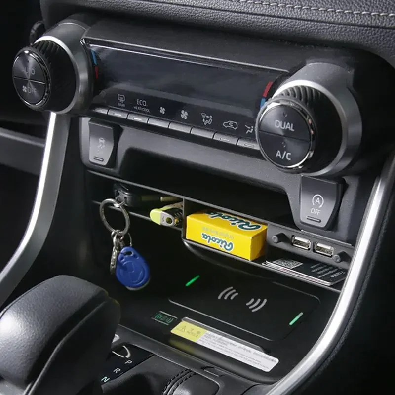 Center Console Organizer for Toyota RAV4 2019 2020 2021 2022 Center Console Storage Box Organizer Tray with USB Port Accessories