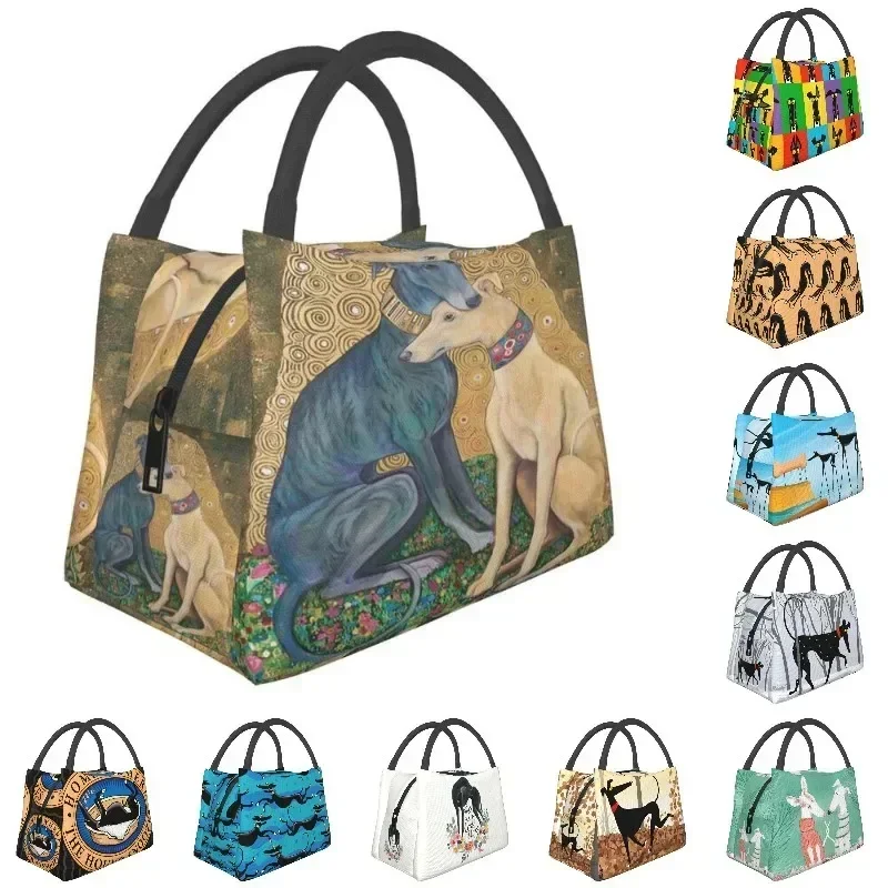 Custom Gustav Klimt Greyhound Dog Art Lunch Bags Men Women Thermal Cooler Insulated  Boxes for Work Pinic or Travel