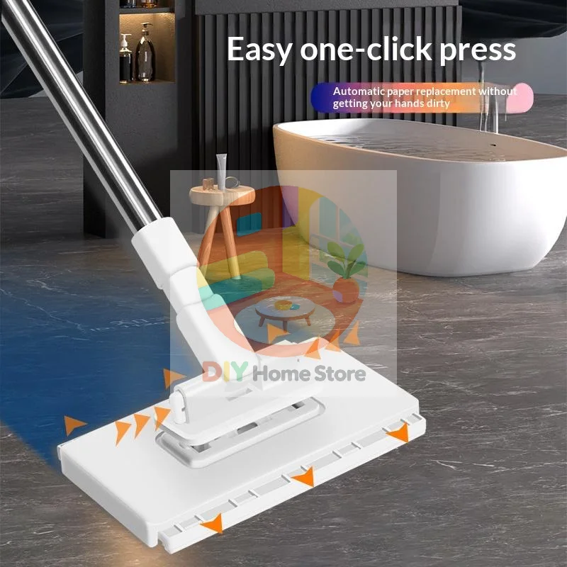 No Dirty Hand Automatic Mop No-Touch Clip-On Lazy Design Compatible with Wet Wipes for Tile Floor Cleaning