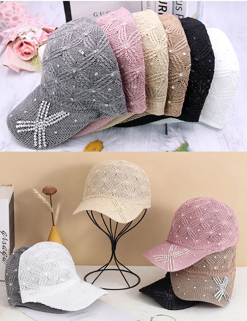 Fashion Rhinestone Peaked Cap Mother Niche Ladies Breathable Wild Peaked Caps Outdoor Street Temperament Travel Big Brim Sun Hat