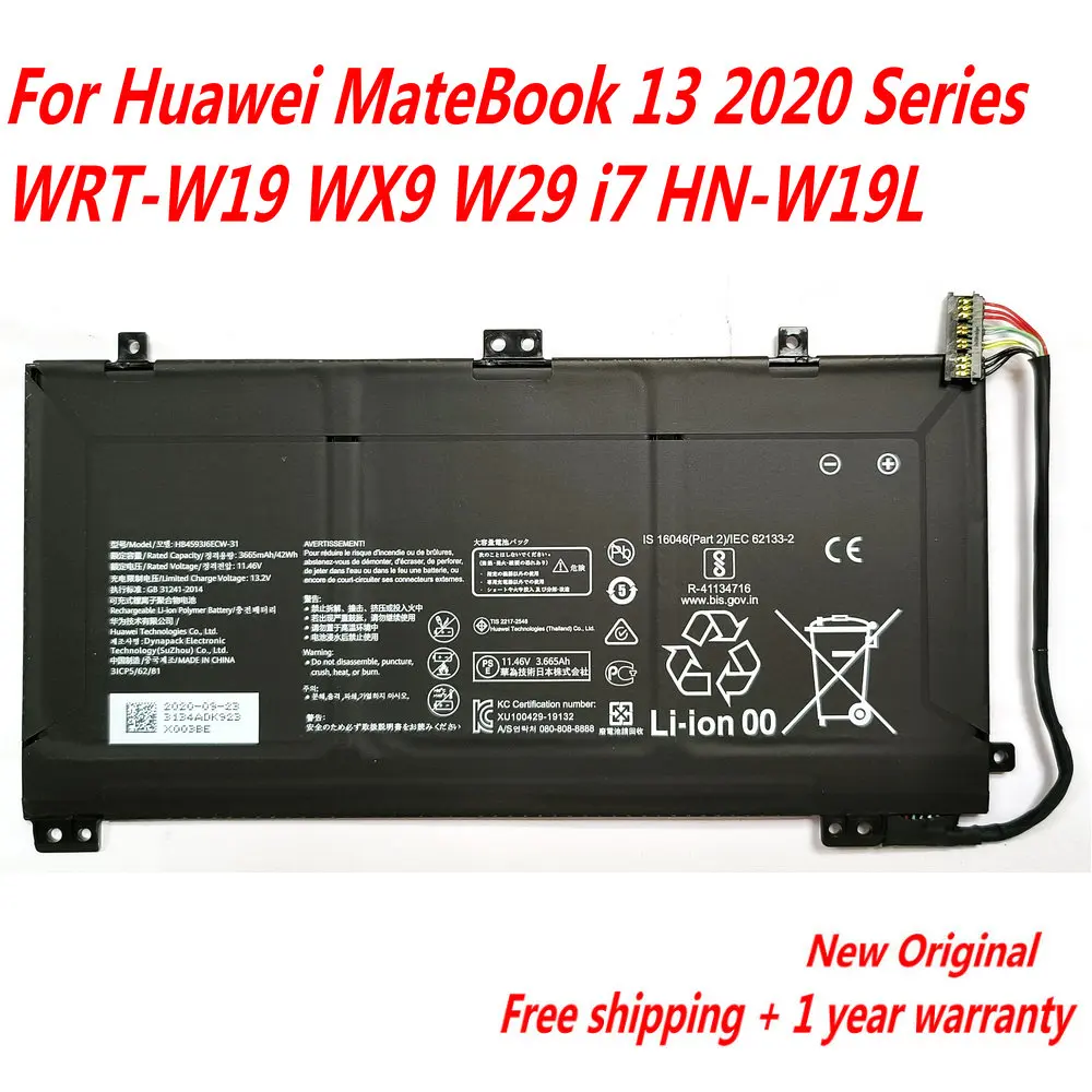 

Original HB4593J6ECW Laptop Battery For Huawei MateBook 13 2020 Series WRT-W19 WX9 W29 i7 HN-W19L 11.46V 42WH