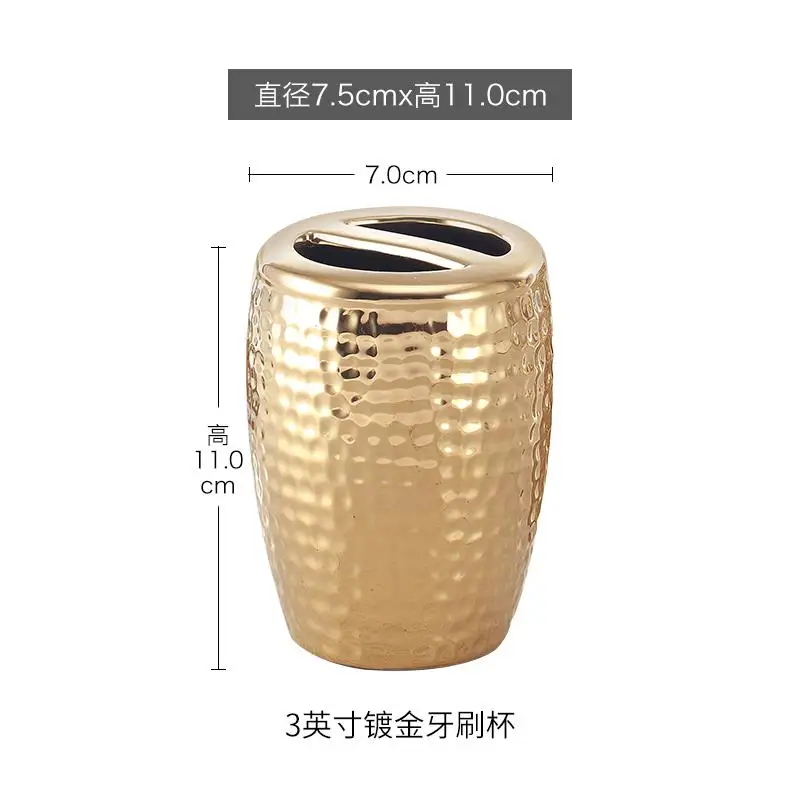 Ceramic Bathroom Accessories Set Golden Soap Dispenser Toothbrush Holder Dish Household Decoration Storage Tray