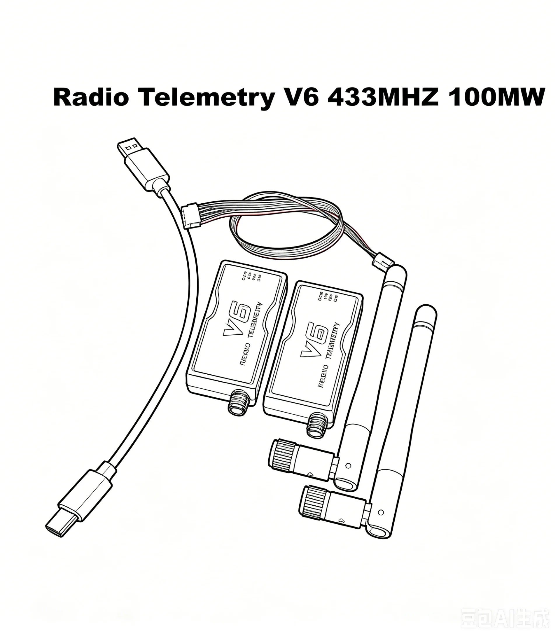 RCtoSky 3DR Radio Telemetry V6 433MHZ 915MHZ 100MW/500MW/1000MW Air and Ground Data Transmit Module with OTG cables for 6C PRO