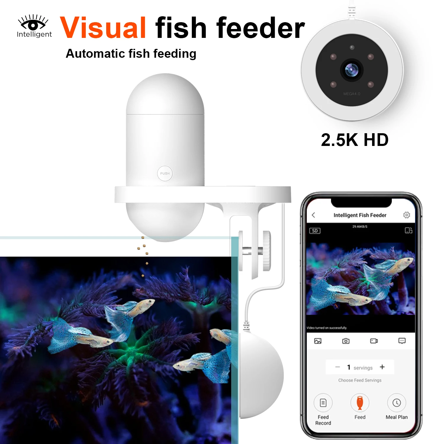 

Didseth 2.5K Smart Aquarium Camera Feeder WiFi Fish Tank Auto Feeder with Wide Angle Lens Timer Night Vision for Aquatic Pets
