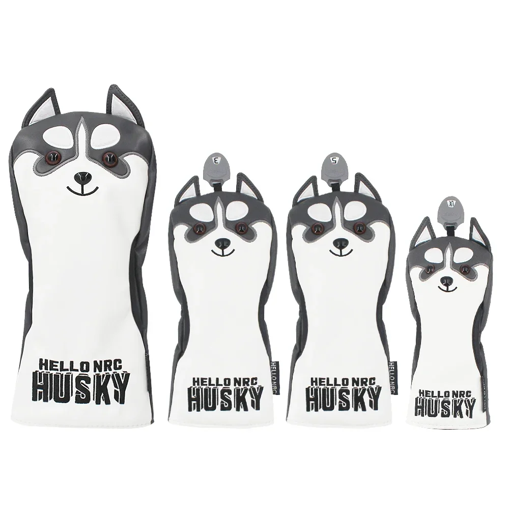 

Golf Headcover Cute Husky Golf Club Head Cover for Driver Fairway Hybrid PU Leather Protector Wood Covers Waterproof New Design