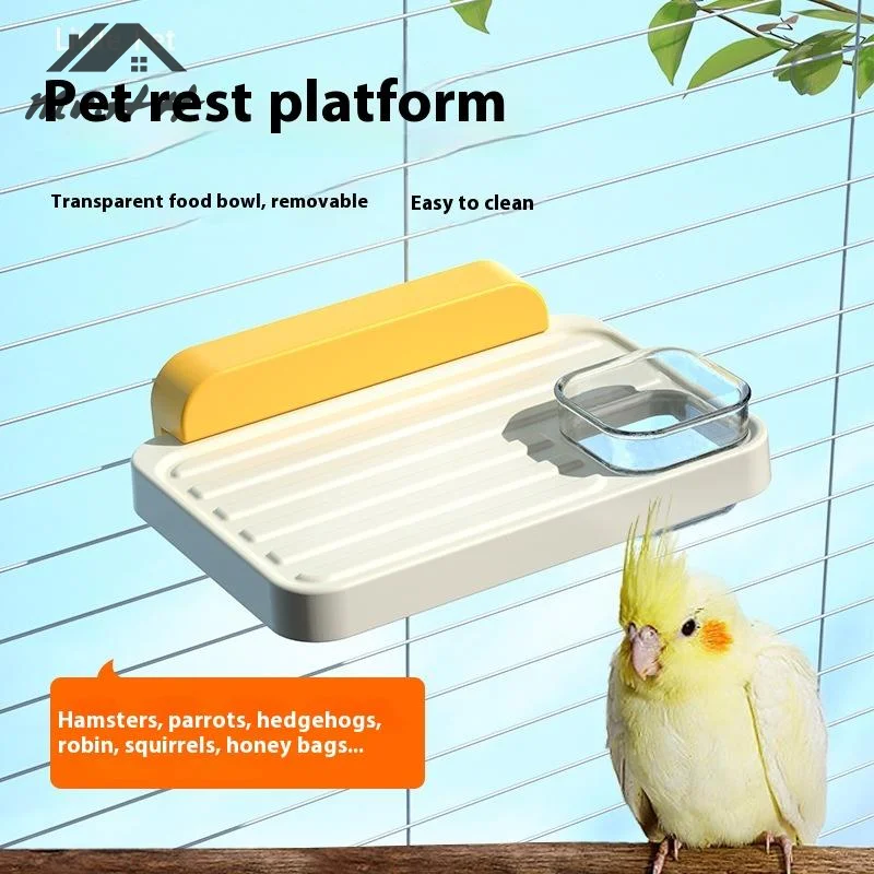Soporte de percha para pájaros para periquito, soporte de percha para loros canarios, juguete rectangular, plataforma para jaula de pájaros, cuenco de agua, accesorios para jaulas de pájaros