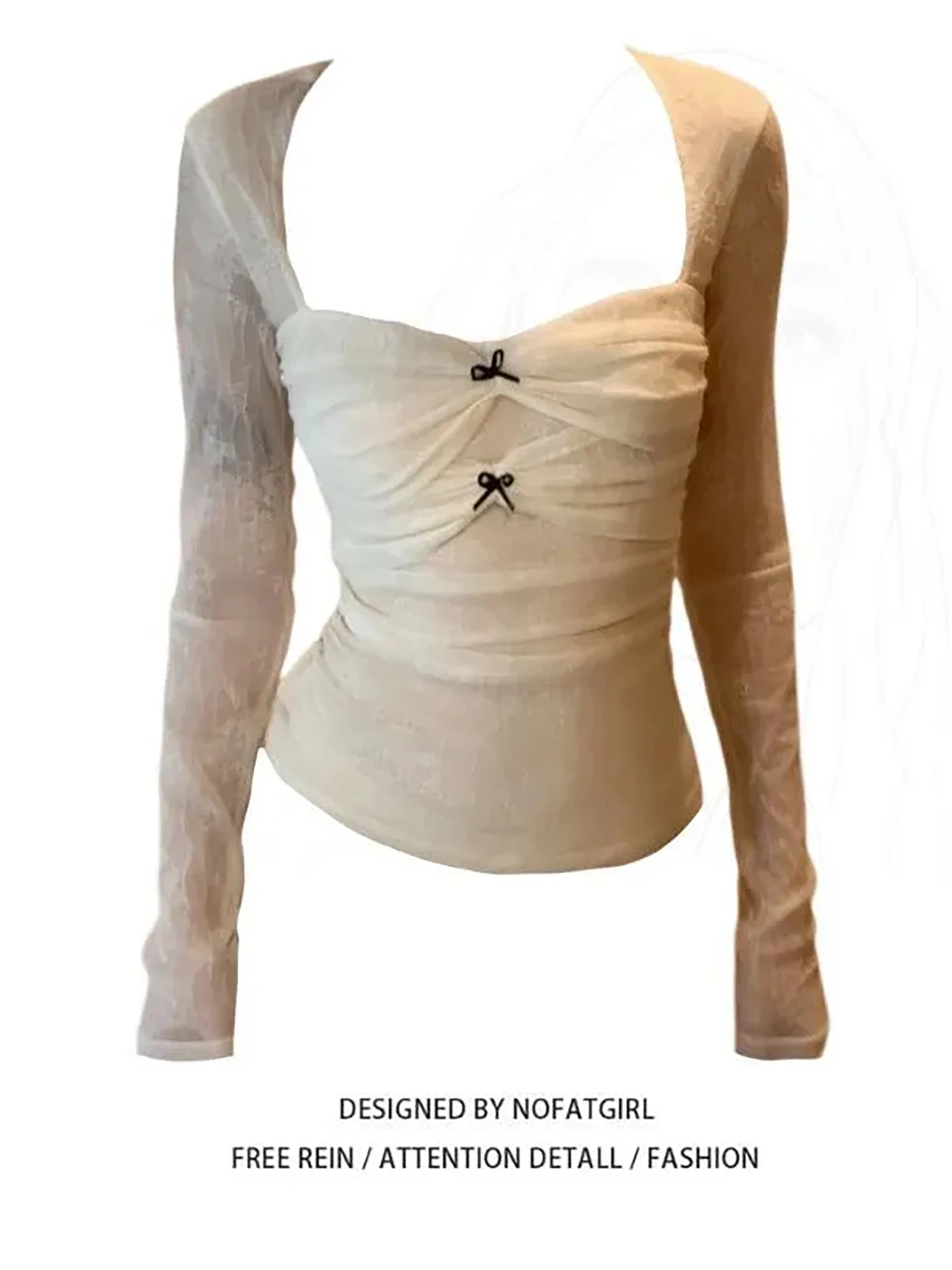 

Сексуальная женская футболка с вырезами, облегающая, весна 2026, модная базовая модель, трендовая, с узлом, длинный рукав, квадратный воротник