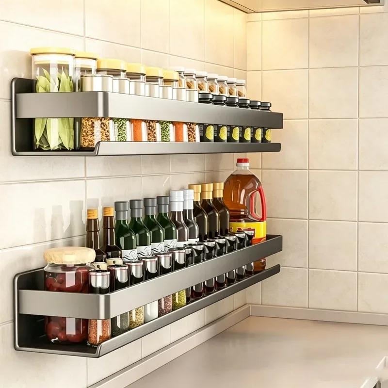 Multifunktionales Wandmontiertes Aufbewahrungsregal Gewürzregal Küchen-Gewürzhalter Küchenwerkzeuge Haushalts-Desktop-Organizer