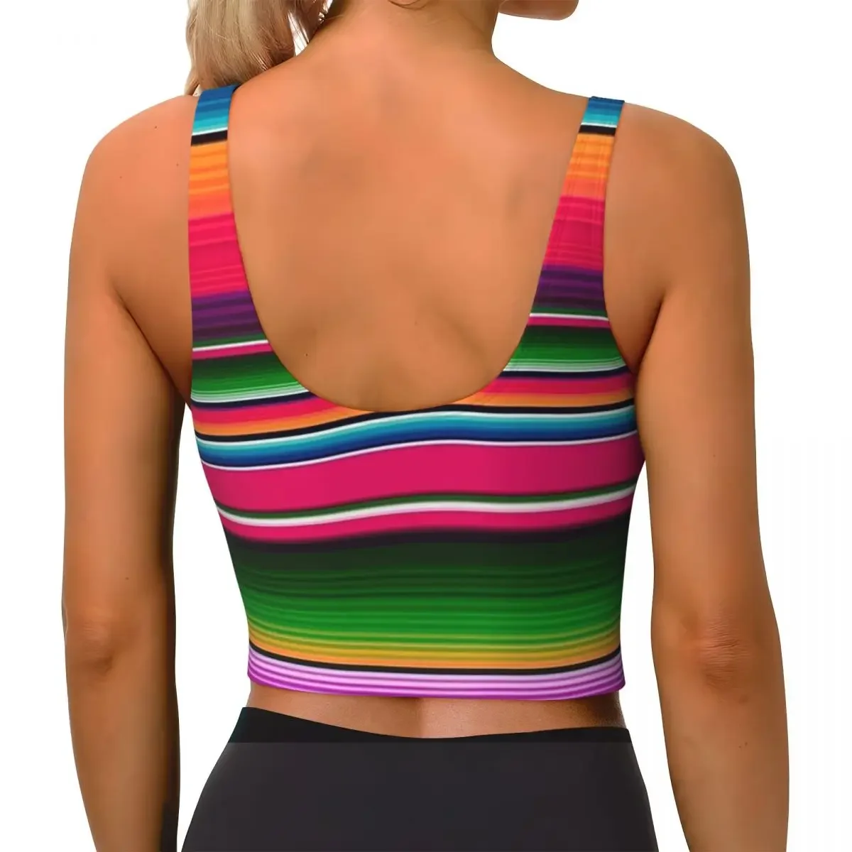 Custom Mexican Blanket Striped Fiesta Serape Women Sports Bras High Impact Vest Gym Workout Yoga Crop Tank Top
