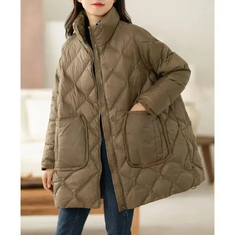 

White Du down Winter New Sle Stand Collar Design ket Diamond Stitching a Version down Jaet Warm Direct S