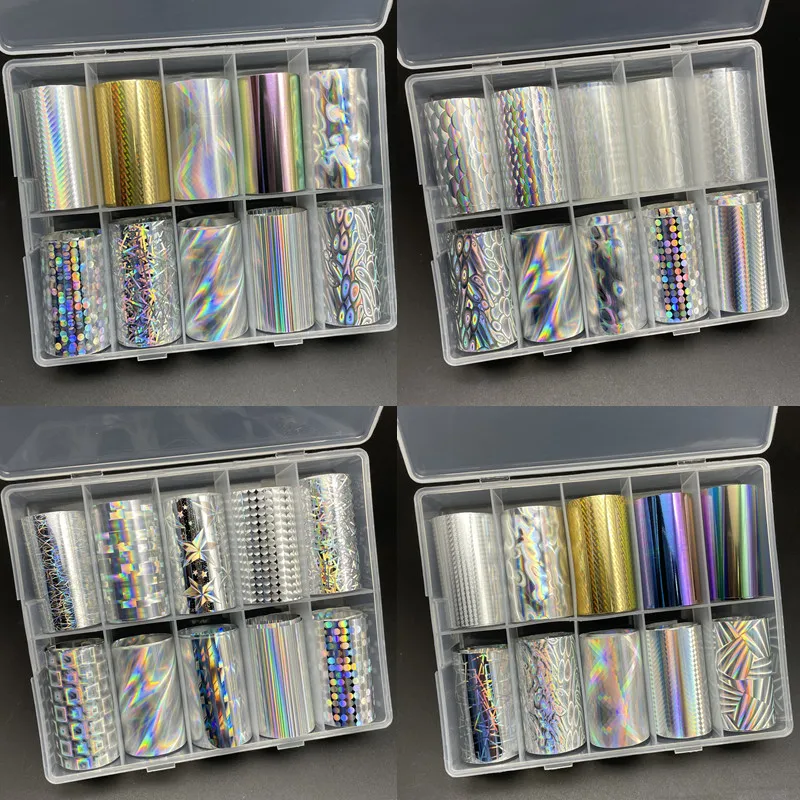 10 Muster Neue Metall-Nagelfolien für Transferpapier-Aufkleber Florale Chamäleon-Nagel-Wraps DIY Wasser-Marmor Nagelkunst-Dekorationen