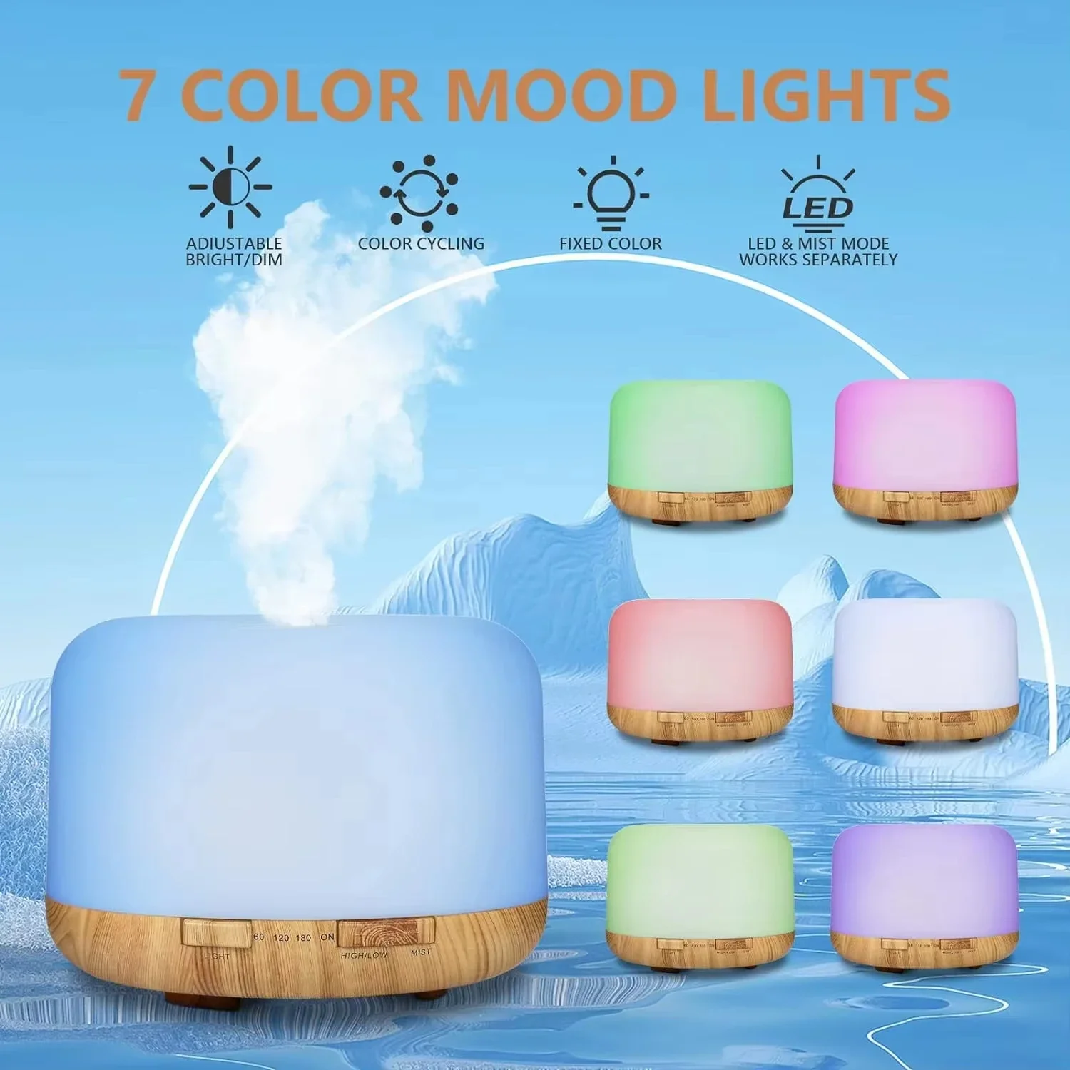 

Humidifier Essential oil Diffuser 500ML Ultrasonic Cool Mist Maker Fogger USB Humidifier LED Lamp Aroma Diffuser