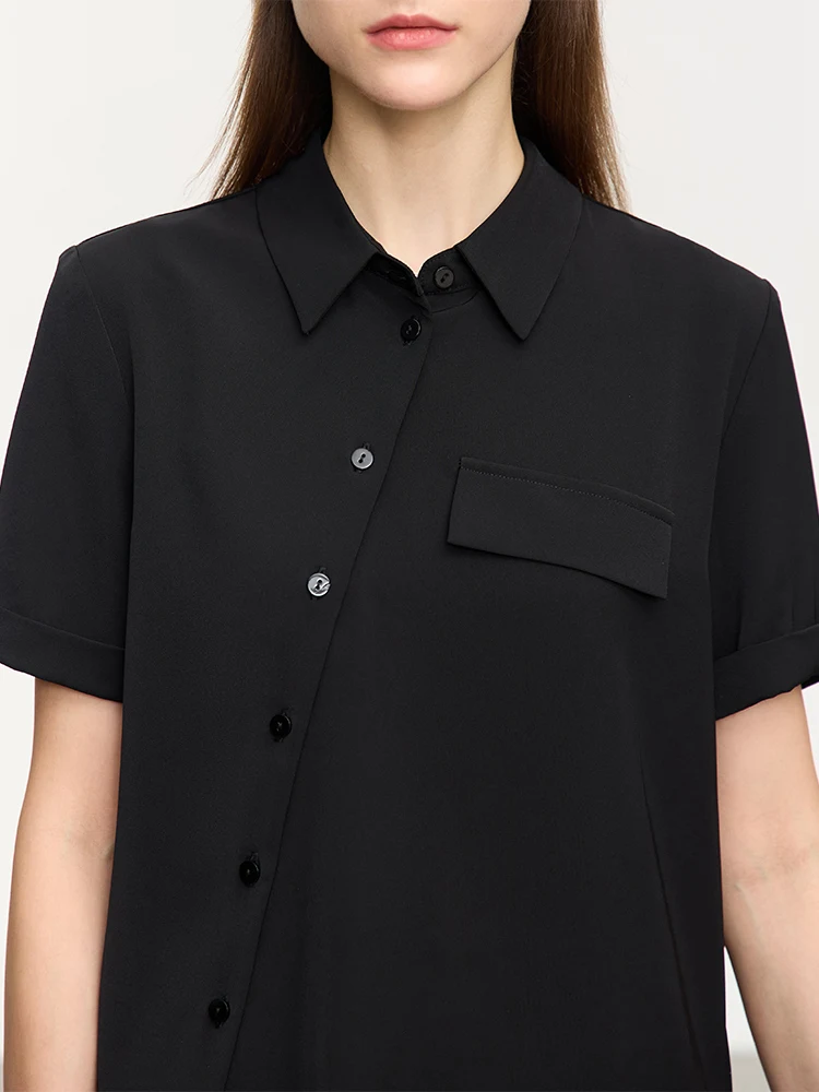 AMII Minimalism Office Lady Female Shirts & Blouses 2023 Summer New Short Sleeves Chiffon Loose Women\'s Shirt Black Top 12342606