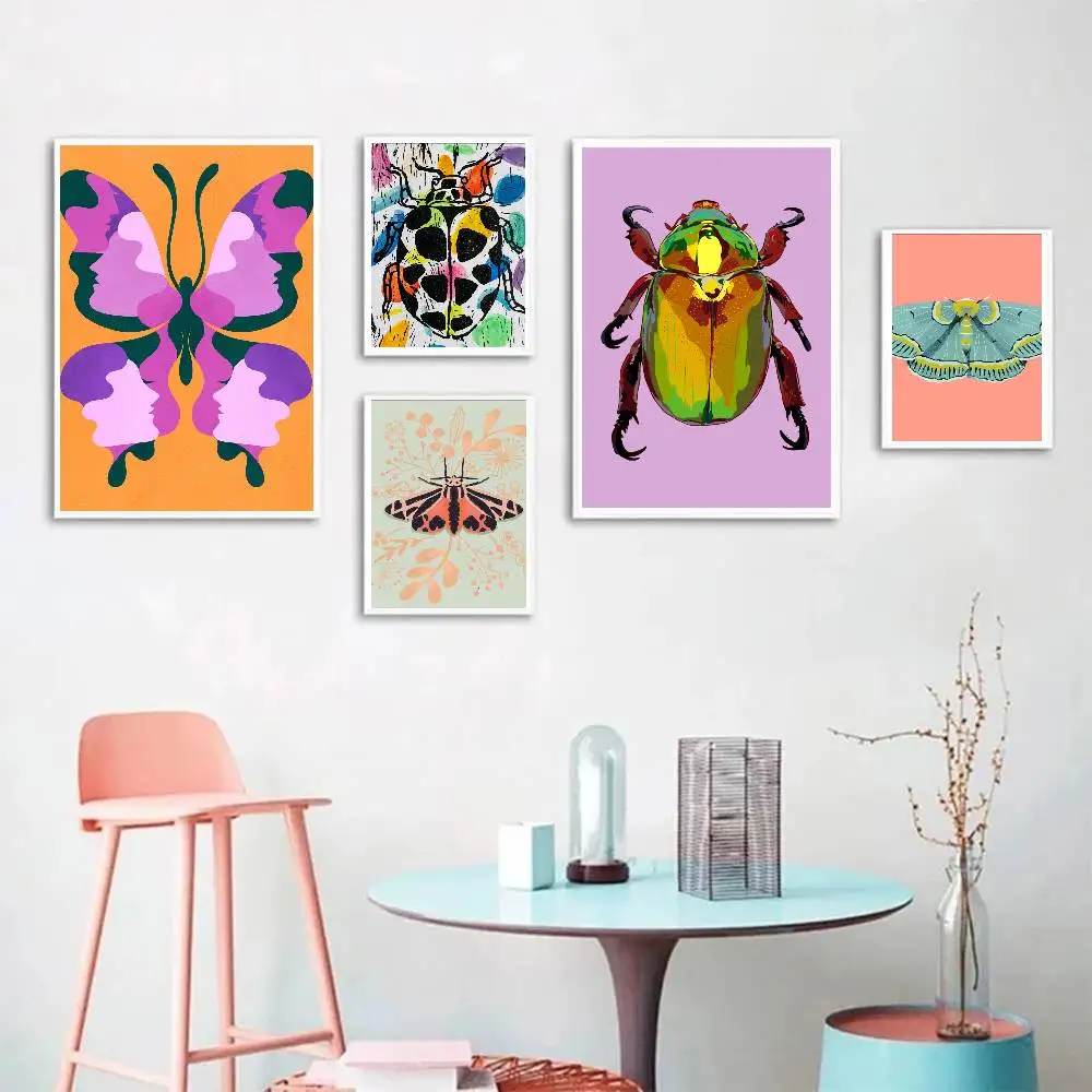 Butterfly Art Ladybug Tiger Moth Beetle Posters Living Room Bar Cafe Quality Canvas Vintage Style Comics Painting Art Home Wall