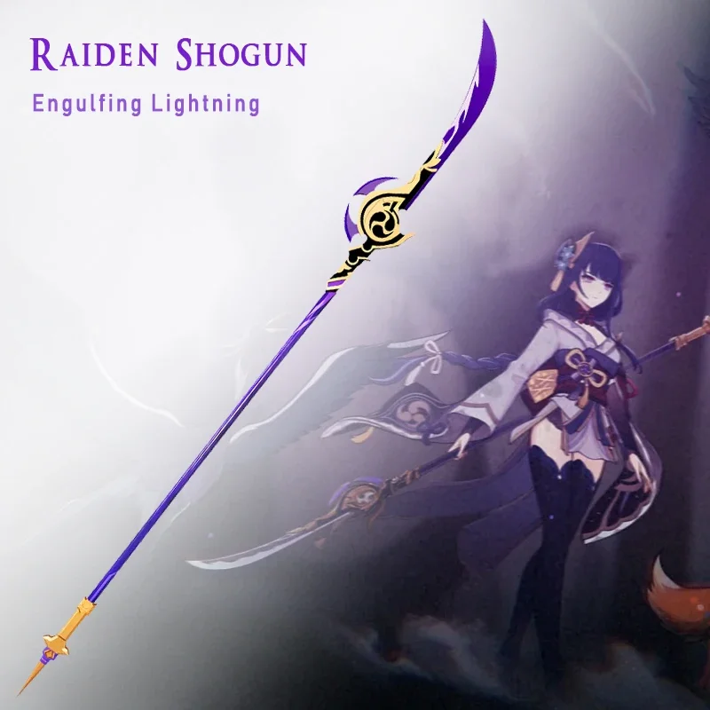 Anime Game Genshin Impact Raiden Shogun Beelzebul Engulfing Lightning Cosplay Weapon Props Kamisato Ayaka Cosplay Wooden Spear B