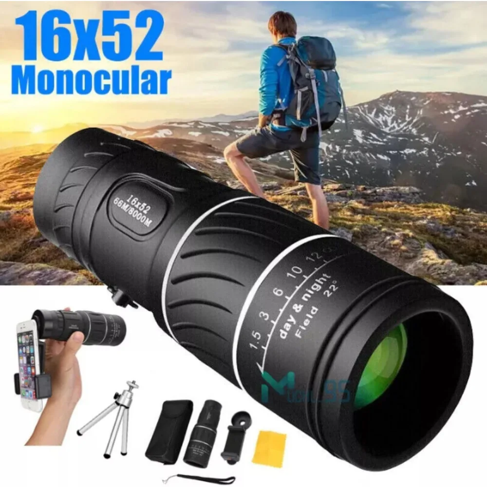 16X52 Monocular Telescope Dual Focus Zoom Binoculars Tripod Stand HD Scope Night Vision With Strap Optical Lens/Rubber Outdoor