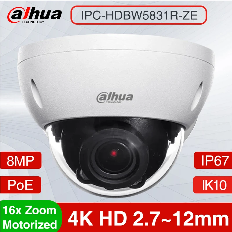 Dahua IPC-HDBW5831R-ZE 8MP 2.7mm ~12mm 4K Motorized Lens WDR IR50M Dome Network  IP67 IK10 PoE CCTV Security Camera SD card Slot