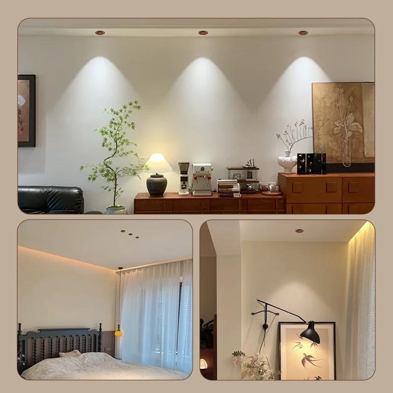 Frameless new embedded medieval walnut grain curved surface non-pre-embedded deep cup 75 downlight small hill spotlight