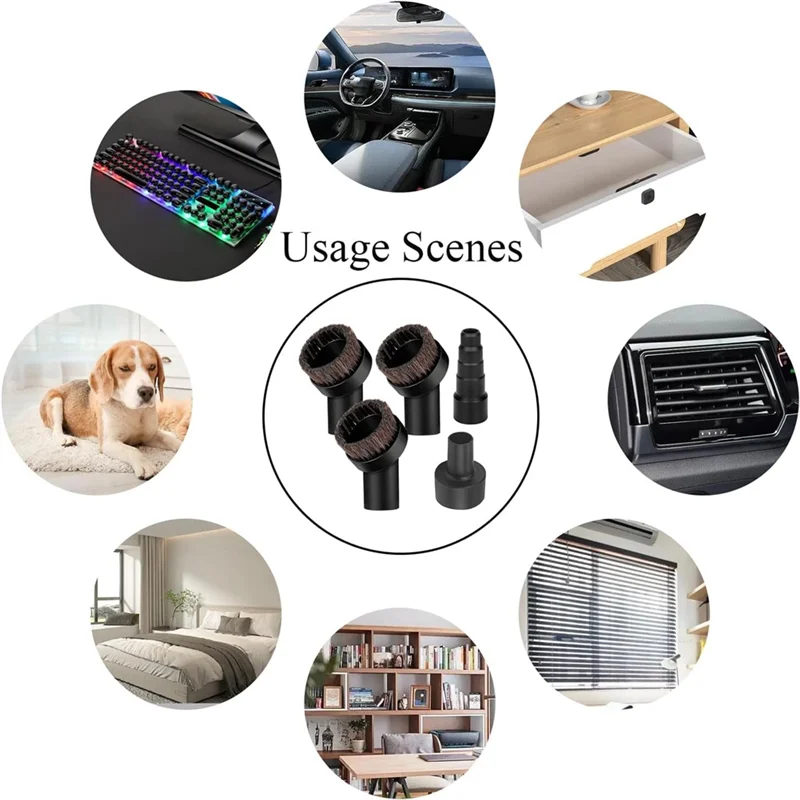 

Vacuum Brush Attachment 1 1/4 Inch Round Soft Horse Hair Vacuum Brush Bristle With 2 1/2 Inch To 1 1/4 Inch Hose Adapter