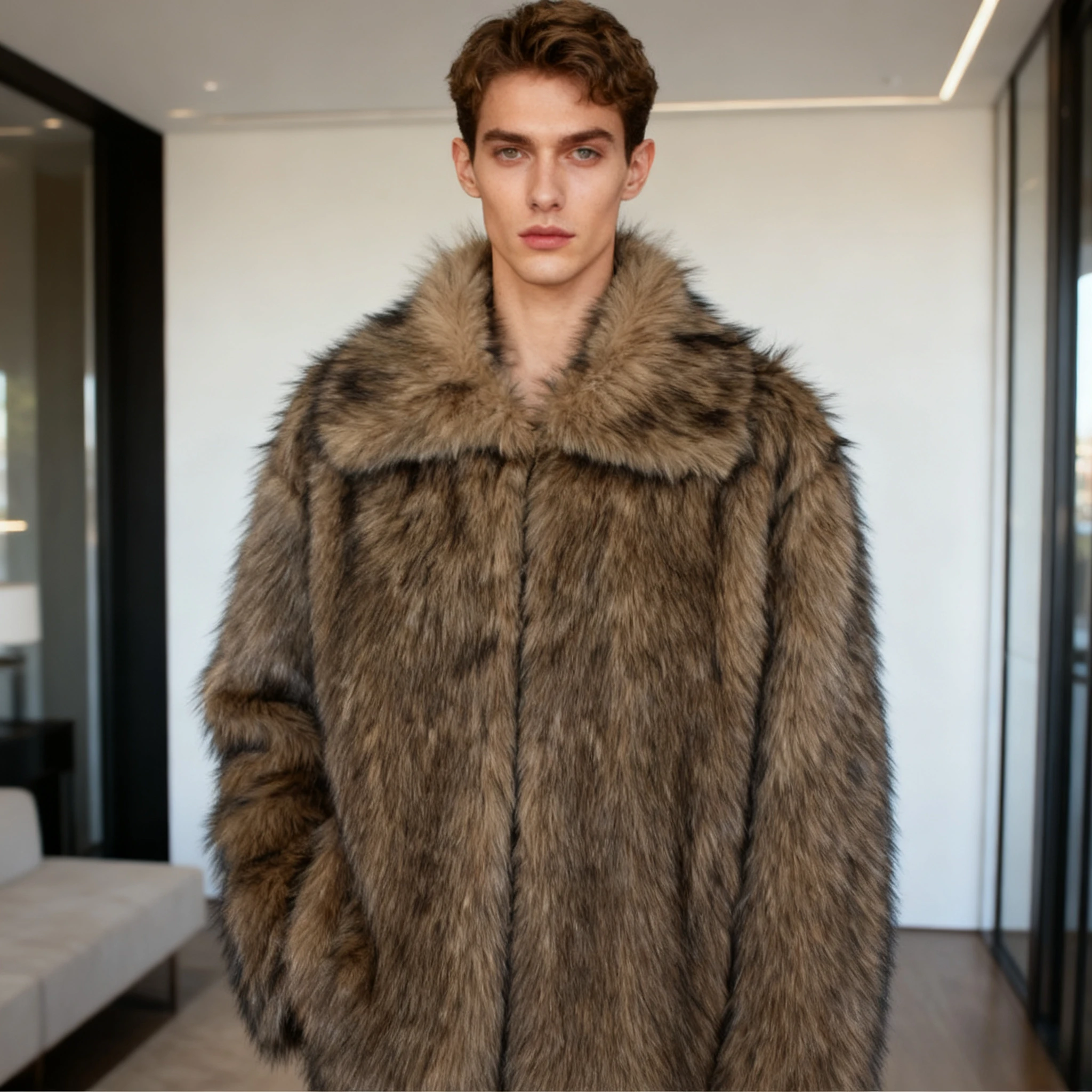 

Men Faux Fur Coats Jackets Turn Down Collar Short Coat Punk Thick Y2k Gothic Jacket Work Casual Outerwear 2025 Autumn Winter