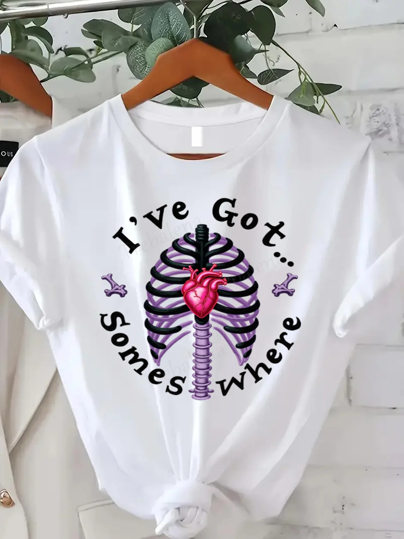 

Футболка с круглым вырезом, забавная футболка со скелетом и сердечком, женская футболка больших размеров, повседневная футболка с рисунком, футболка с короткими рукавами, модный повседневный топ