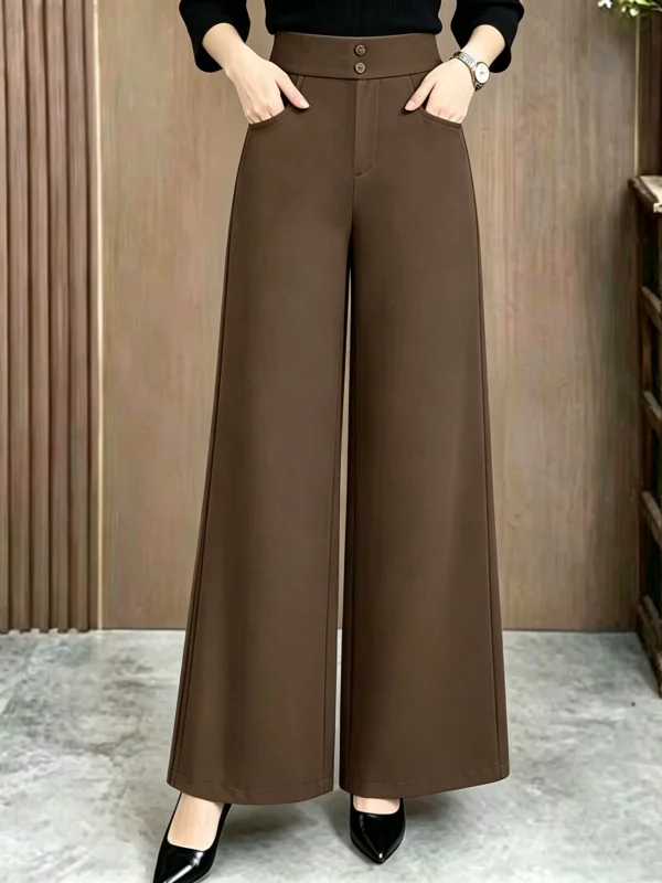 Elastic High Waist Casual Wide Leg Pants Straight Cut Fashionable for Middle-Aged Women Mom Pants Polyester Fiber Resistant t...
