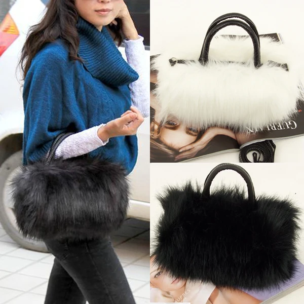 Fashion And Temperament Lady Bag Durable PU Leather Faux Fur Handbag Lightweight Lovely HandbagsTote Messenger Plush Wrist Bags