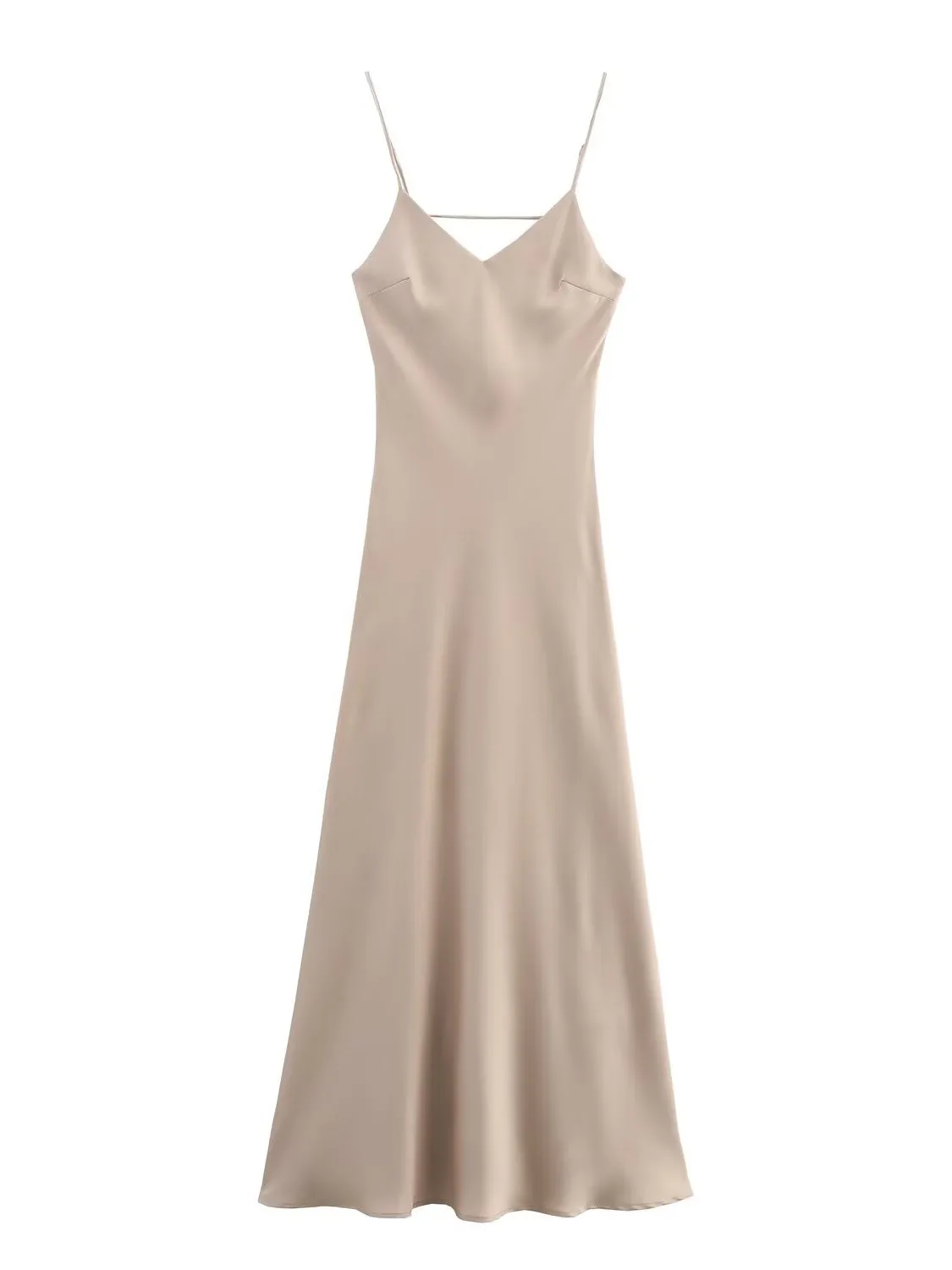 Ele cintura alta cetim de seda v-ne scela midi dr verão novo vestido de faion feminino za2025 strapl longo vestido de noite