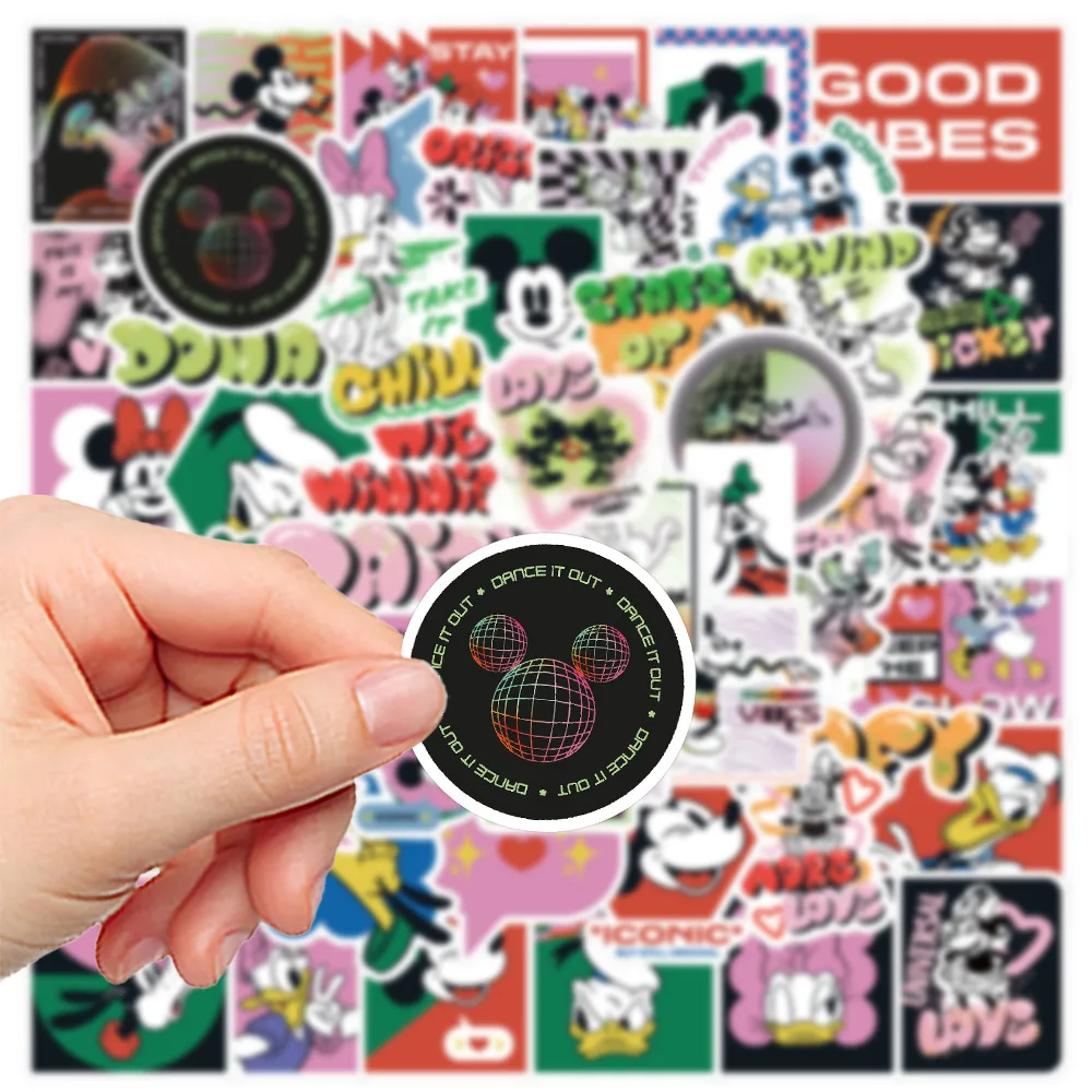 50pcs Cartoon Disney Genuine Happy Mickey Image and Text Toy Sticker DIY Mobile Phone Computer Suitcase Luggage Sticker