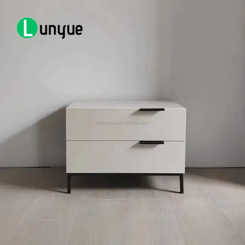 Modern Nordic Minimalist Wooden Bedside Table Large Capacity Double Drawer Nightstand Multifunctional Storage for Bedroom