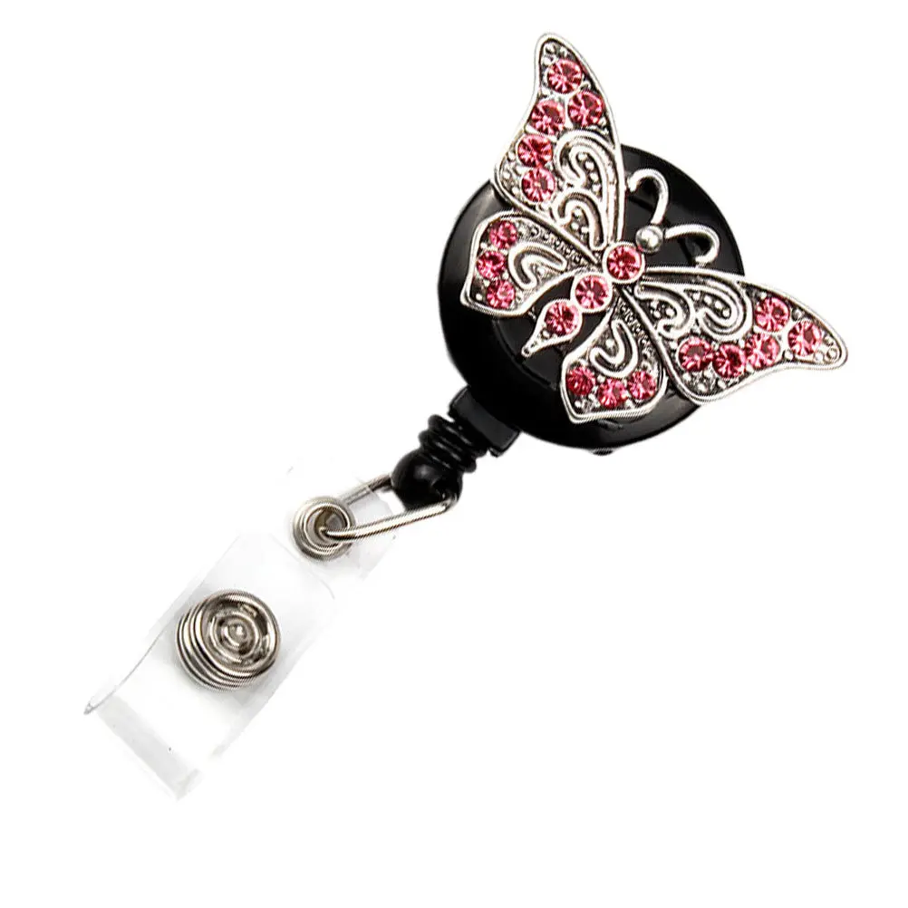 Pink Round Badge Reel Telescopic Keychain Id Holder Creative Fashionable Work Badge Accessories for Nurses Teachers Students