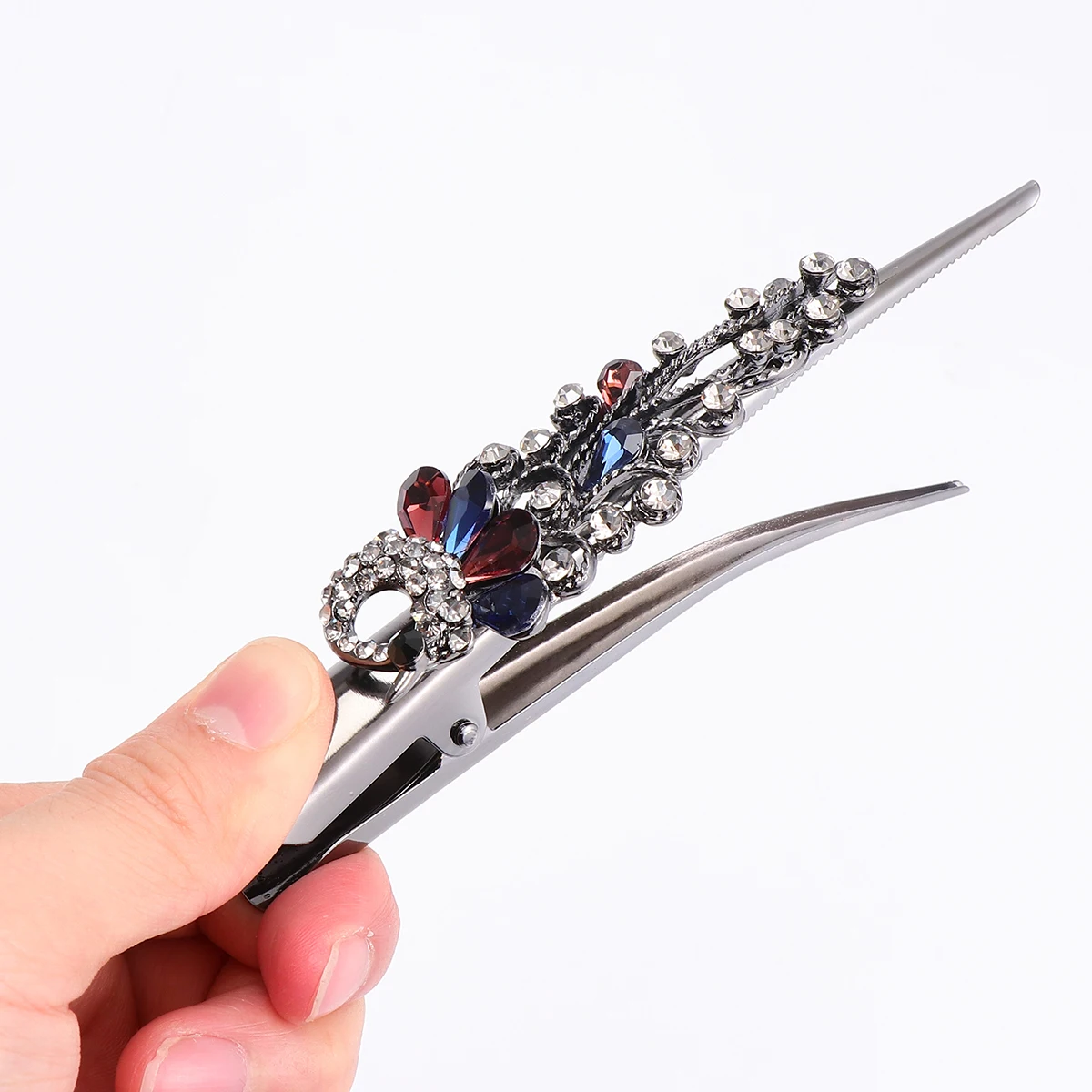 

1pc Elegant Cow Horn Clips Metal Rhinestone Barrettes Stylish Accessories For Party Daily Wear Decorative Hair