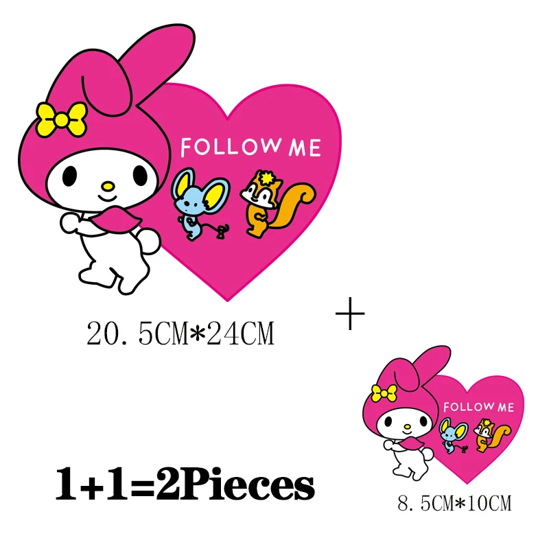 2Pcs/Lot My Melody Cute Ironing Applications For Clothing Kids Iron On Adhesive Thermo Patches Heat Thermal Transfer Stickers