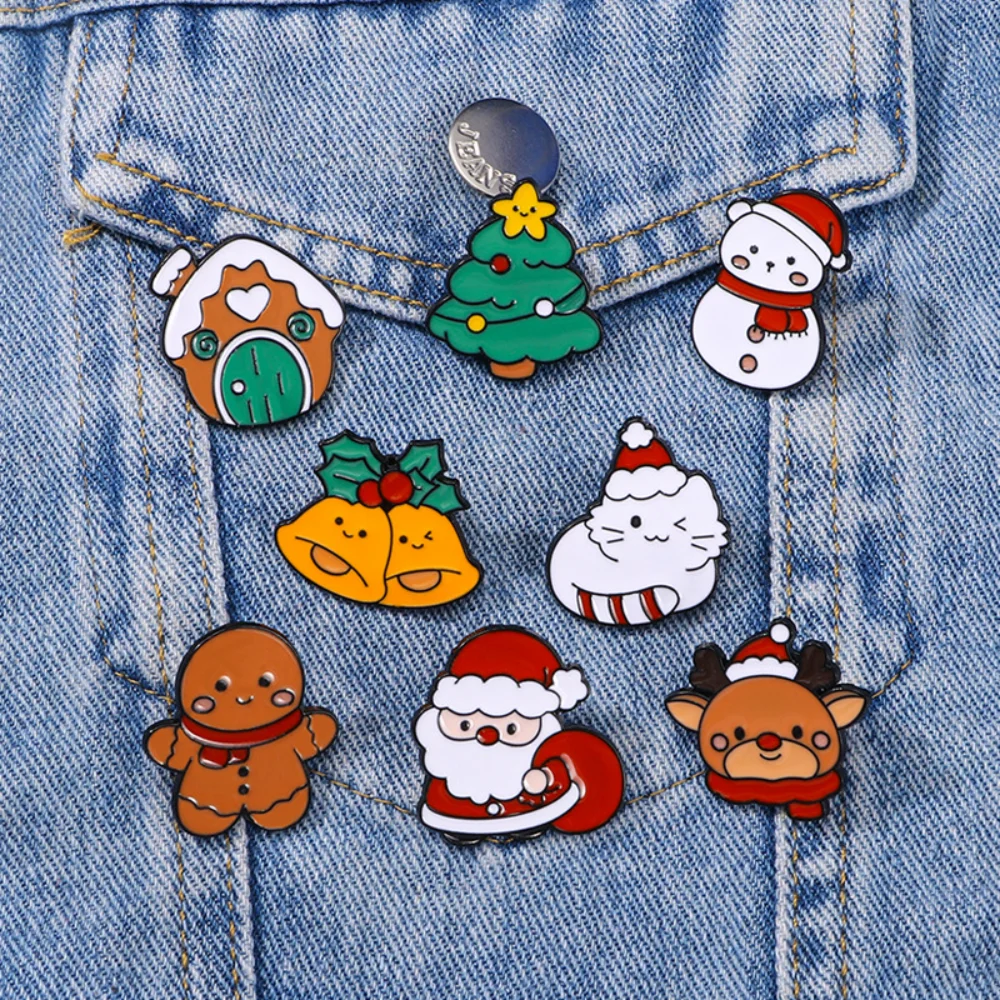 Cartoon Christmas Day Enamel Brooch Creative Santa Claus Snowman Tree Lapel Pin Badge Backpack Clothing Hat Accessories
