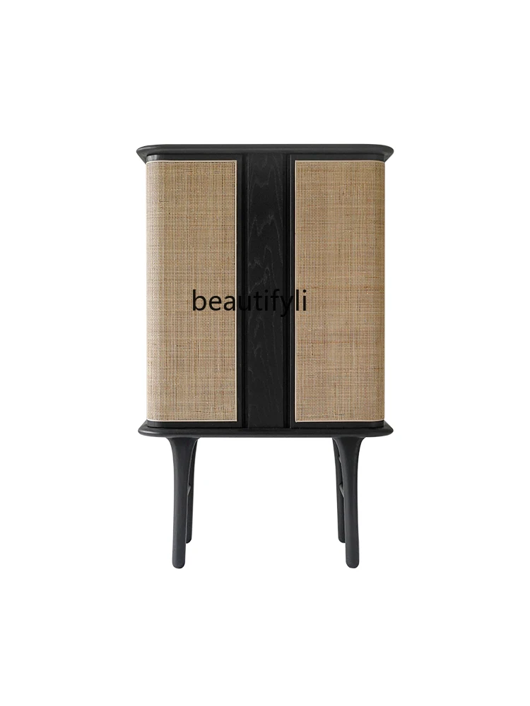 

Clothes Closet Black Walnut Cherry Solid Wood Rattan Storage Wine Cabinet Living Room Silent Wind