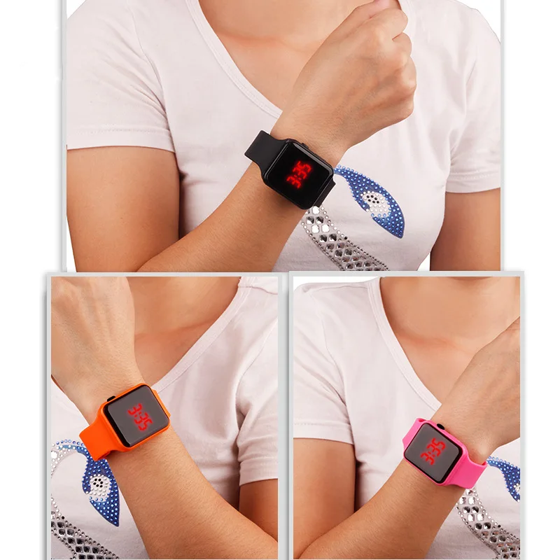 Digital LED Watch para Homens e Mulheres, Silicone Band, Creative Luminous Square Relógio de Pulso, Presentes Esportivos para Crianças, Crianças