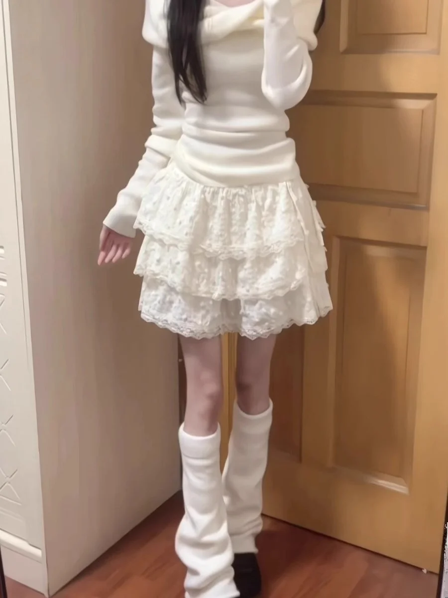 하이웨이스트 레이스 트림 케이크 스커트 여성 여름 트렌드 스위트 디자인 풍성한 스커트 레트로 스타일 출퇴근용