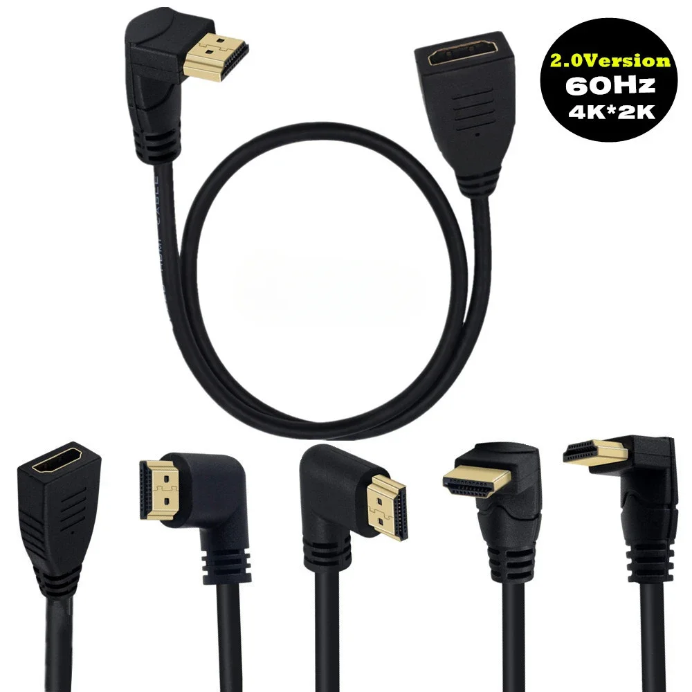 HDMI-compatible Male To Female 90 Degree 2.0v Extension Cable 4K  2K 60HZ, Used for HD TV LCD Notebook PS3 Projector