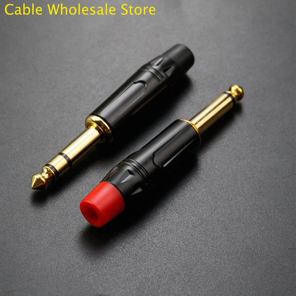 1Pcs 6.35 Audio Plug 2/3 Mono Stereo Jack 6.5MM Gold-Plated Microphone Cable Power Amplifier Guitar And Other Instruments Plugs