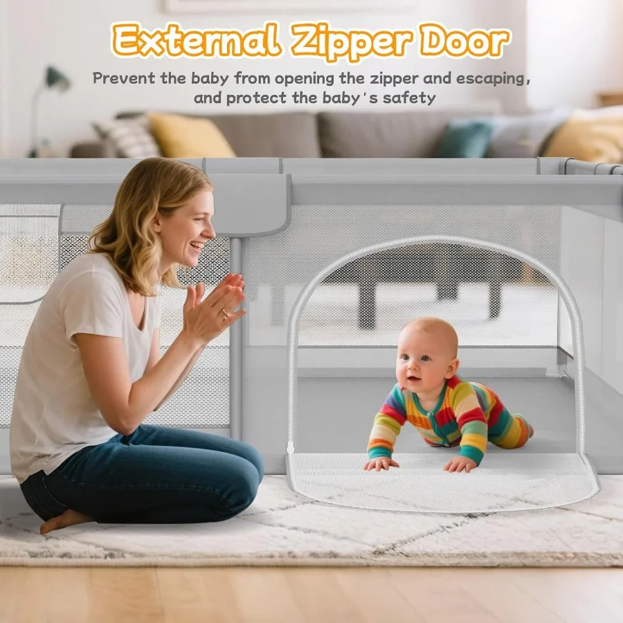 Cercadinho grande para bebês de 74 "x 50" - Cercadinho para bebês e crianças com malha respirável e 2 alças - Lei de segurança para cercadinho de bebê